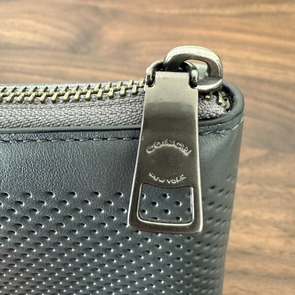 Coach Perforated Leather Zip Wallet - Gray - Picture 4 of 7
